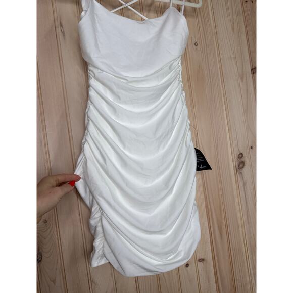 NWT Lulus Confident Allure White Ruched Lace-Up Bodycon Mini Dress Party Size M - Picture 4 of 8